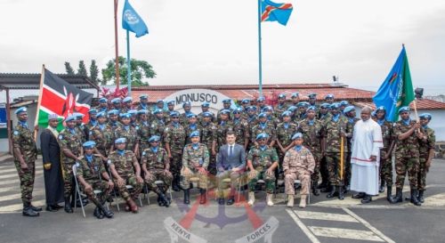 Kenya Signal 2 (KENSIG 2) troops in Goma pose for a group photo after receiving their service medals. PHOTO/@kdfinfo/X