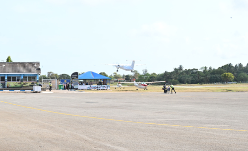 A plane taking off at Diani Airport. PHOTO/@ray_omollo/X