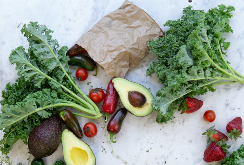 A flat-lay photo of fruits and vegetables. PHOTO/Pexels