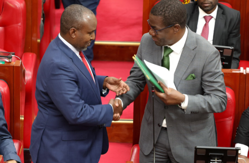 Junet Mohamed takes over the leadership of the Minority party from his predecessor Opiyo Wandayi at the National Assembly. PHOTO/@JunetMohamed/X