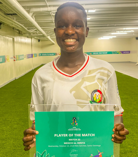 Harambee Starlets midfielder Lornah Faith poses after receiving the player of the match award in October 24, 2024. PHOTO/@StarletsKE/X