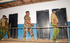 Deputies Inspector General of Administration Police and Kenya Police Gilbert Masengeli Eliud Lagat respectively inspect a police cell at the coast. PHOTO/@NPSOfficial_KE/X