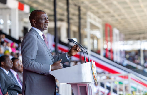 President William Ruto speaks during the Mashujaa celebrations in Kwale County. PHOTO/@WilliamsRuto/X