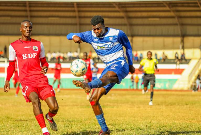 AFC Leopards player contesting for a ball with Ulinzi player on Sumday November 3, 2024. PHOTO/https://web.facebook.com/UlinziStarsFC