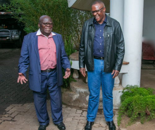 The late Peter Oloo Aringo with Deputy Chief of Staff Eliud Owalo during their meeting in January 14, 2024. PHOTO/@EliudOwalo/X