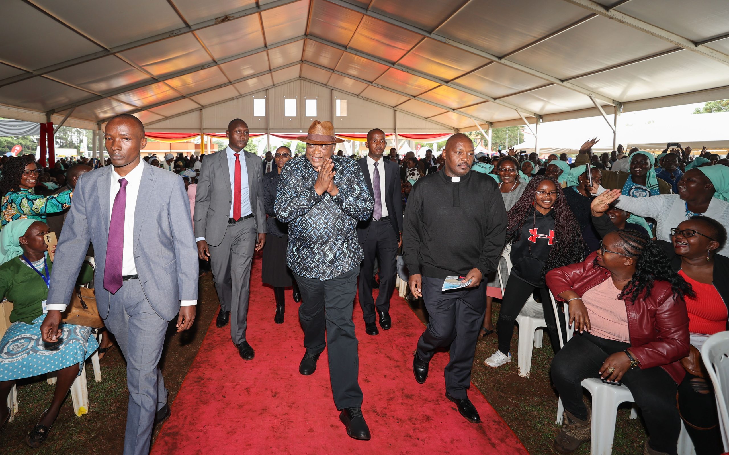 Former President Uhuru Kenyatta in Embu on Saturday, November 16, 2024, during the consecration of Bishop Peter Kimani.