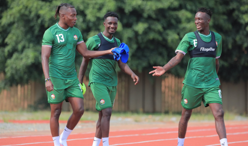 Harambee Stars players training in Uganda. PHOTO/@Harambee__Stars/X