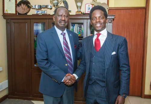 Activist Kasmuel McOure and Raila Odinga. PHOTO/@_KasKazini/X