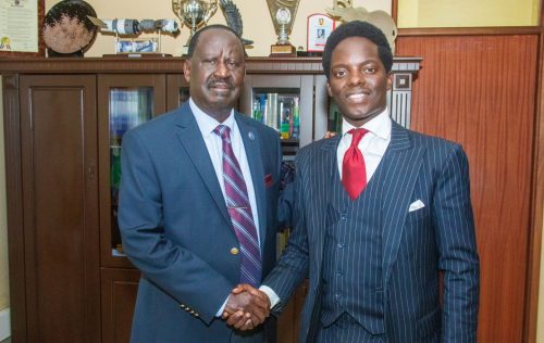 Activist Kasmuel McOure and Raila Odinga. PHOTO/@_KasKazini/X