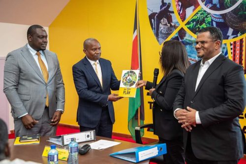 UDA Chairperson Cecily Mbarire handing the party manifesto to DP Kithure Kindiki after he assumed the role of Deputy Party Leader on Monday, November 11, 2024. PHOTO/@KindikiKithure/X