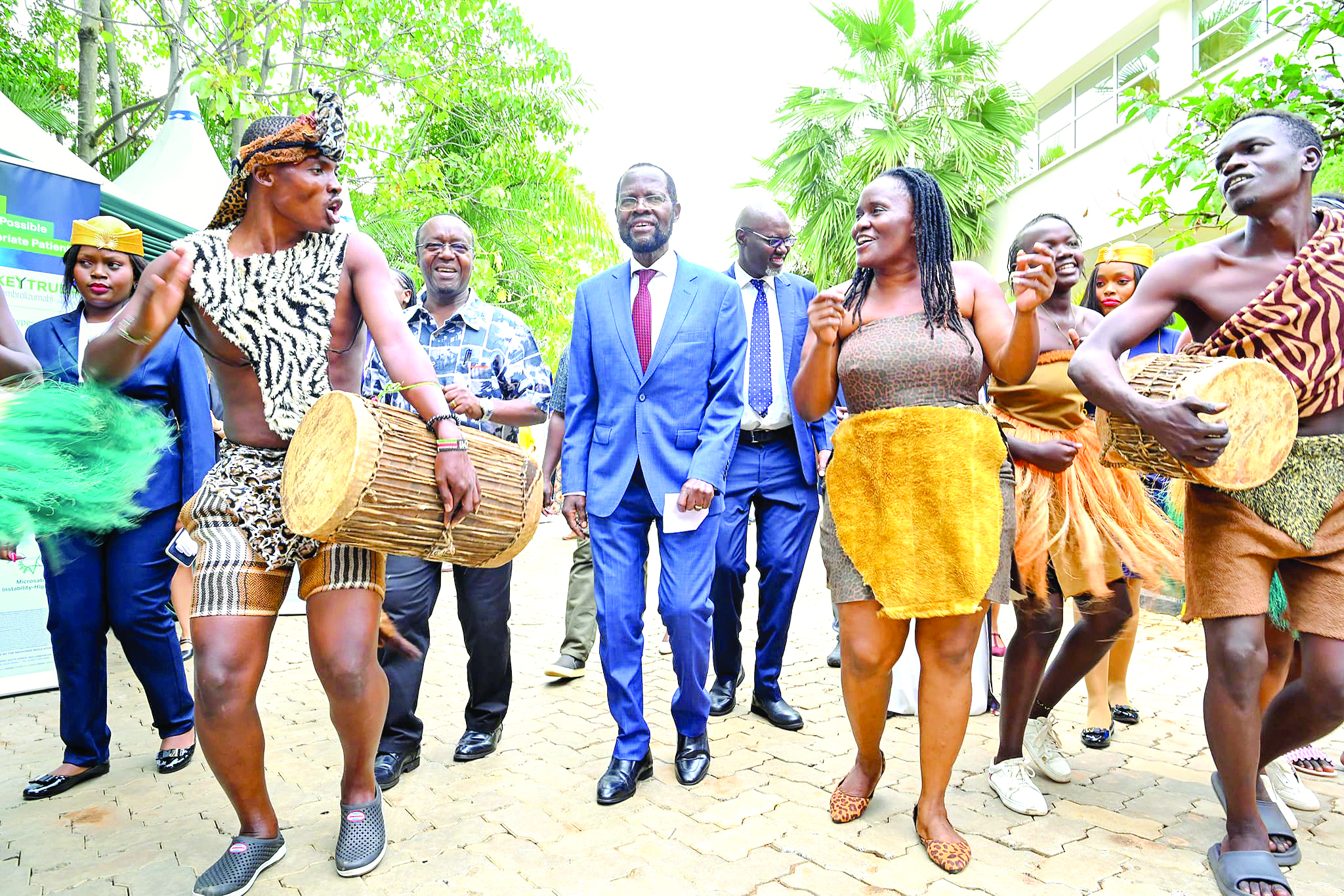 Kisumu Governor Anyang’ Nyong’o (centre) during the launch of the Kisumu County Cancer Dashboard at the Kenya International Cancer Conference in Kisumu on November 21, 2024. PHOTO/Noven Owiti