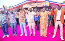 From left: Raila Odinga (centre) with ODM leaders Anyang Nyong’o, Abdullswamad Sherrif, Gladys Wanga and Simba Arati.  PHOTO/Emmanuel Wanson