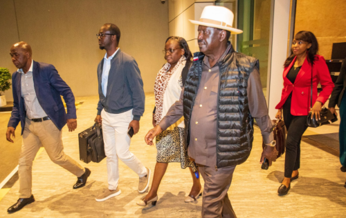 Former Prime Minister Raila Odinga and part of his team arriving in Addis Ababa Ethiopia on Wednesday November 6, 2024. PHOTO/@RailaOdinga/X