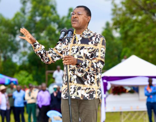 National Assembly Speaker Moses Wetang'ula speaking during the burial of former Kimilili MP Suleiman Murunga. PHOTO/@HonWetangula/X