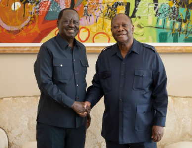 Raila Odinga President Alassane Ouattara of Ivory Coast. PHOTO/@RailaOdinga/X