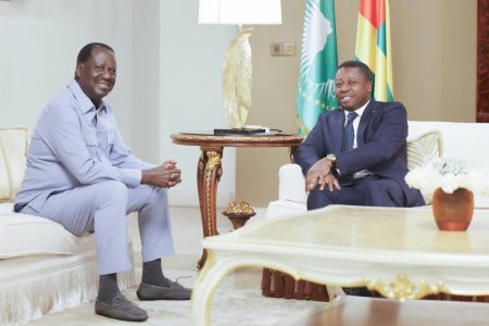 Former Prime Minister Raila Odinga during a meeting with President Faure Gnassingbé. PHOTO/@RailaOdinga/X