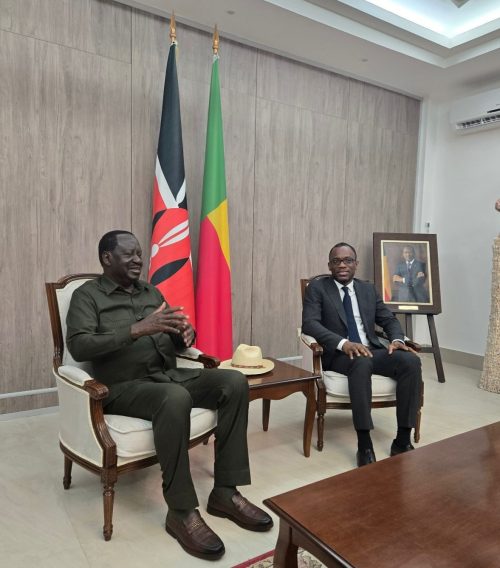 Former Prime Minister Raila Odinga meeting Benin  Foreign Minister, Olusegun Adjadi Bakari on Thursday November 21, 2024. PHOTO/@RailaOdinga/X