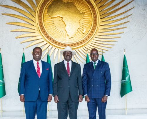 Prime Cabinet Secretary Musalia Mudavadi, Raila Odinga and Foreign & Diaspora Affairs Principal Secretary Korir Sing'oei in Addis Ababa on Friday, November 8, 2024. PHOTO/@MusaliaMudavadi/X