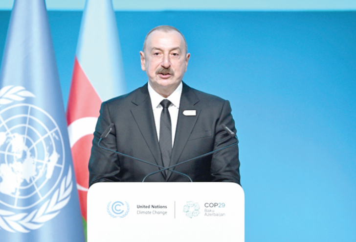 Azerbaijan President Ilham Aliyev addresses delegates. PHOTO/Print