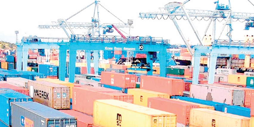 Containers at Mombasa Port. Kenya Revenue Authority’s system shutdown, which has now lasted five days, left 750 tea containers stuck at the port. PHOTO/Print