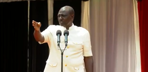 President William Ruto speaking in Kwisero, Kakamega County on Sunday November 10, 2024. PHOTO/ Screengrab by PD Digital/https://www.facebook.com/williamsamoei/videos/531424309850695/