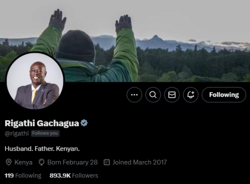 Former Deputy President Rigathi Gachagua's new social media bio. PHOTO/@rigathi/X