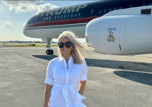 Karoline Leavitt poses on the tarmac near Donald Trump's private jet. PHOTO/@Karolineleavitt/Instagram