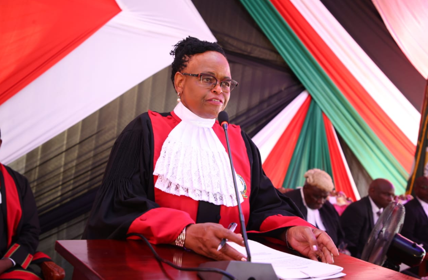 Chief Justice Martha Koome speaks during the admission of over 800 lawyers to the roll of advocates in Nairobi. PHOTO/@Kenyajudiciary/X