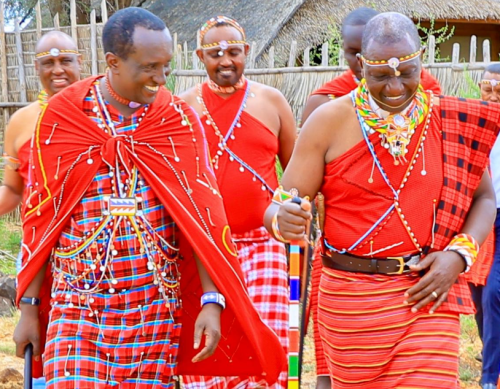 Narok Governor Patrick Ole Ntutu and President William Ruto arrive in Samburu for the Maa Cultural Week festival on November 8, 2024. PHOTO/@OleNtutuK/X