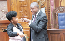 Mediation Committee on the County Governments Additional Allocations Bill co-chairs Senator Tabitha Mutinda and Ndindi Nyoro during their first meeting at County Hall. PHOTO/KENNA CLAUDE