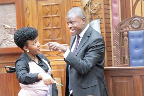 Mediation Committee on the County Governments Additional Allocations Bill co-chairs Senator Tabitha Mutinda and Ndindi Nyoro during their first meeting at County Hall. PHOTO/KENNA CLAUDE