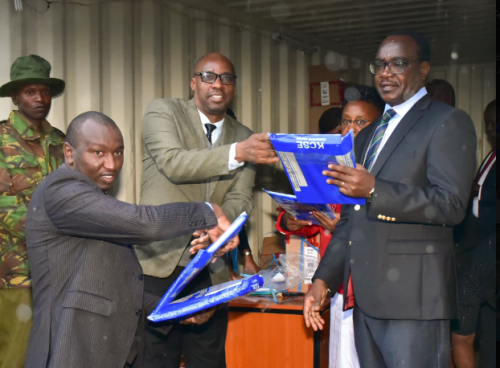 Education CS Julius Ogamba oversees the distribution of examination papers in Lang'ata on November 11, 2024. PHOTO/@EduMinKenya/X