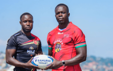 Kenya Simbas captain George Nyambua and his Uganda’s counterpart Ali Bhika. PHOTO/Uganda Rugby Union