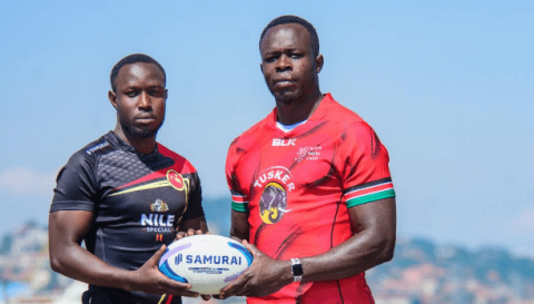 Kenya Simbas captain George Nyambua and his Uganda’s counterpart Ali Bhika. PHOTO/Uganda Rugby Union