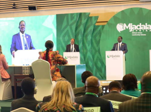 Raila Odinga speaking at the Mjadala Afrika debate at the African Union Headquarters on Friday, December 13, 2024. PHOTO/@TheODMparty/X
