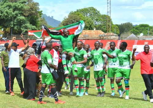 Former Elgeyo Marakwet senator Kipchumba Murkomen being celebrated after scoring a hattrick against Uganda during the 2021 EAC Inter-parliamentary games . PHOTO/@kipmurkomen/X