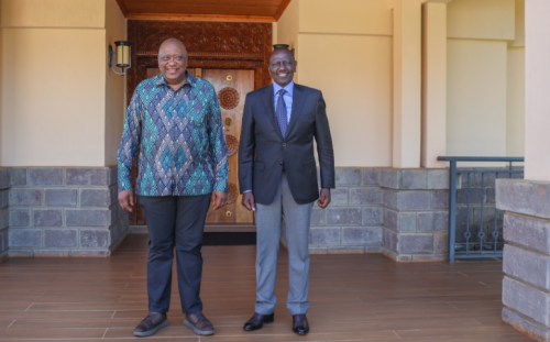 Former President Uhuru Kenyatta with President William Ruto. PHOTO/@4thPresidentKE/X