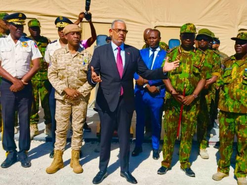 Haitian Prime Minister Alix Didier Fils-Aimé with Kenyan MSS Contingent during Jamhuri Day celebrations. PHOTO/@MSSMHaiti/X