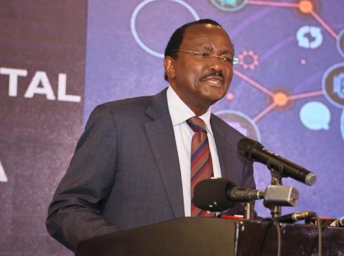 Kalonzo Musyoka speaking during a regional conference on the use of AI, digital media, and social media in elections in Kenya. PHOTO/@skmusyoka/X