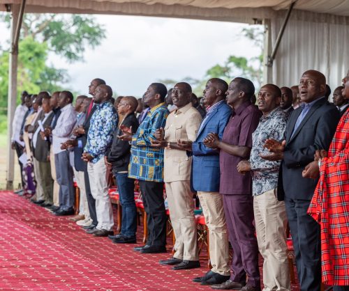 President William Ruto and other leaders at Kimana, Kajiado County, for an interdenominational church service. PHOTO/@WilliamsRuto/X