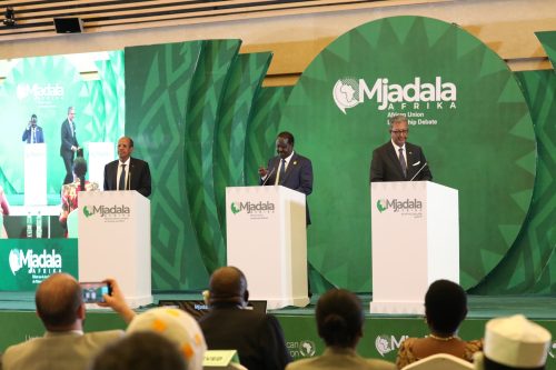 AUC chairmanship contestants from left Djibouti’s long-time Foreign Affairs Minister Mahmoud Ali Youssef, former Prime Minister Raila Odinga and former Madagascar Foreign Minister Richard James Randriamandrato. PHOTO/@_AfricanUnion/X
