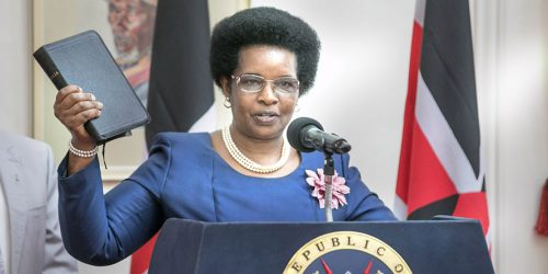 Mary Wanjira Kimonye taking an oath of office. PHOTO/@StateHouseKenya/X