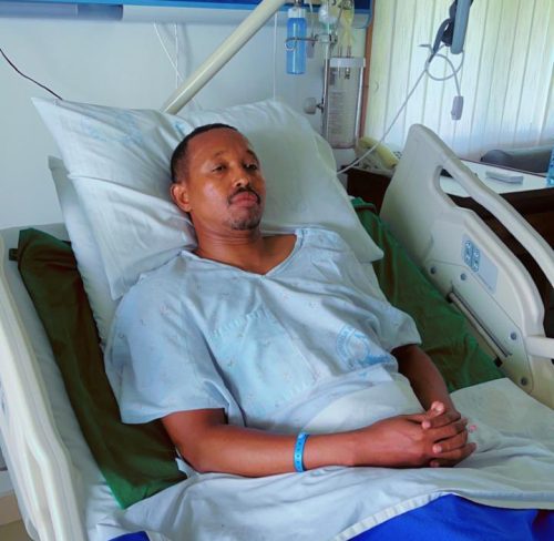 Mohammed Ali in hospital bed after undergoing knee surgery. PHOTO/@MohaJichoPevu/X