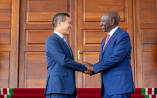 President William Ruto bids farewell to outgoing Chinese Ambassador to Kenya Zhou Pingjian