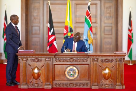 President William Ruto assenting to the Division of Revenue (Amendment) Bill, 2024, the Rating Bill 2022, and the Water (Amendment) Bill, 2024, at State House Nairobi. PHOTO/@WilliamsRuto/X