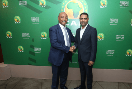 FKF President Hussein Mohammed and CAF's Patrice Motsepe. PHOTO/@husseinmoha/X