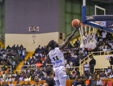 Nairobi City Thunder's player dunks at the Kasarani Gymnasium. PHOTO/@kipmurkomen/X