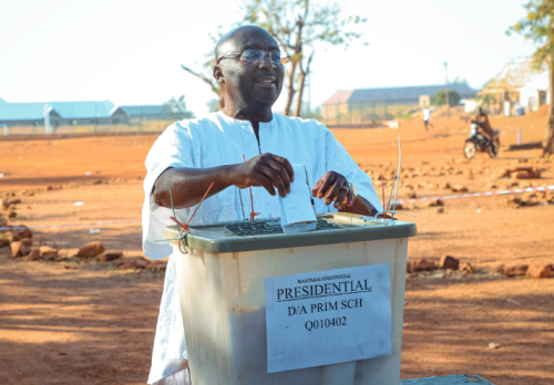 Presidential candidate Mahamudu Bawumia casts his vote at a local polling station in Ghana. PHOTO/@MBawumia/X