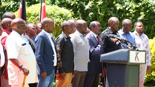 Opposition leaders led by Kalonzo Musyoka speaking on Monday December 30, 2024. PHOTO/@skmusyoka/X