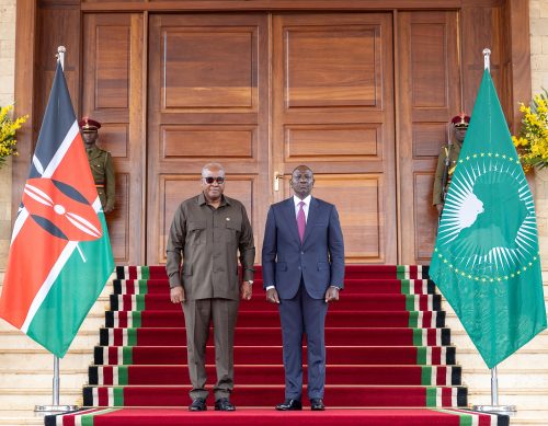 President William Ruto poses with Ghana President John Mahama at State House on Monday, January 27, 2025. PHOTO/@WilliamsRuto/X
